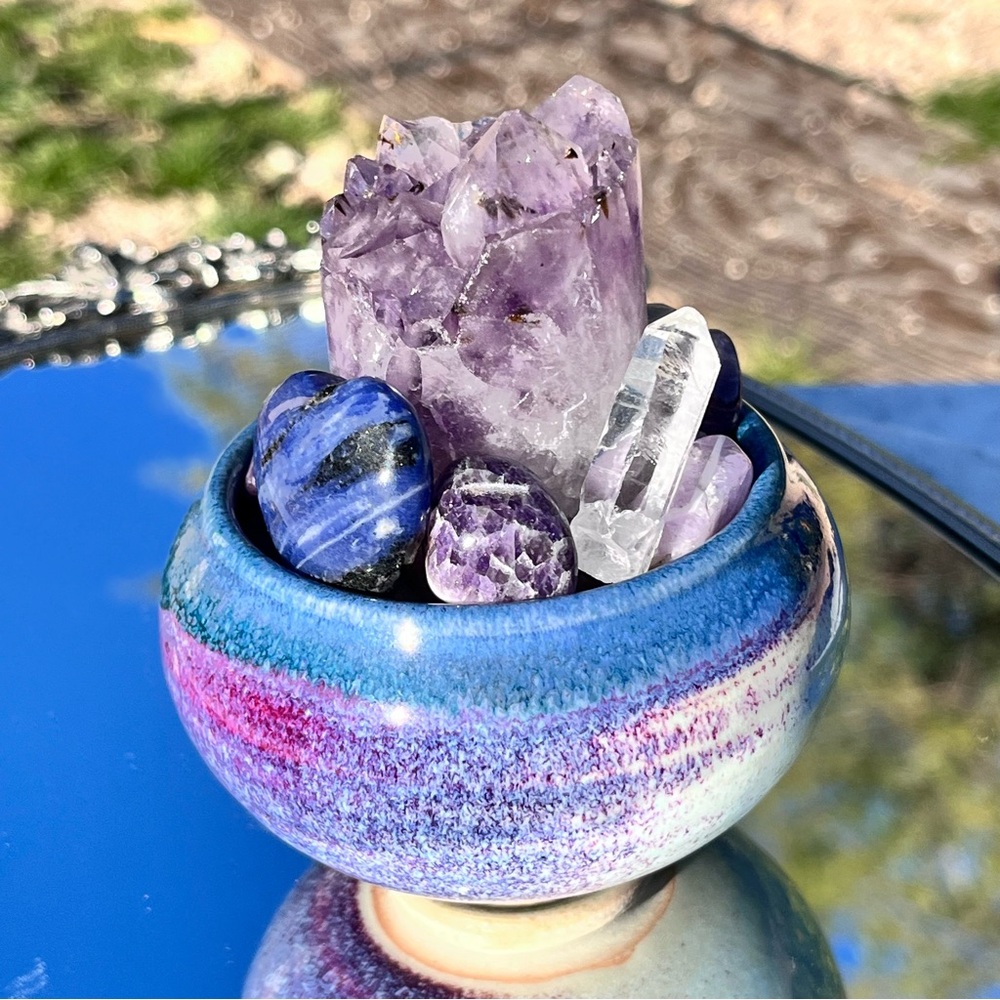 Amethyst Core, Sodalite Heart Palm Stone, Chevron Amethyst Tumbles, Quartz